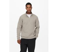 Sweatshirt ONLY & SONS "ONSCERES HALF ZIP SWEAT", Herren, Gr. XL, silber lining, angeraute Sweatware, Obermaterial: 65% Baumwolle, 35% Polyester, unifarben, regular fit normal, hoch geschlossener Auss