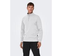 Sweatshirt ONLY & SONS "ONSCERES HALF ZIP SWEAT", Herren, Gr. XXL, grau (super light grau melange), angeraute Sweatware, Obermaterial: 65% Baumwolle, 35% Polyester, meliert, unifarben, regular fit nor