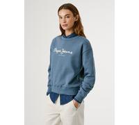 Sweatshirt PEPE JEANS "BADDY", Damen, Gr. M, blau (drill blau), Sweatware, Obermaterial: 70% Baumwolle, 30% Polyester, bedruckt, unifarben, Rundhals, Rippbündchen, Sweatshirts, mit Rundhalsausschnitt
