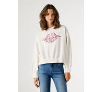 Sweatshirt PEPE JEANS "BERNIS", Damen, Gr. M, 808mousse weiß, Sweatware, Obermaterial: 85% Baumwolle, 15% Polyester, normal, Rundhals, Rippbündchen, Sweatshirts Sweatshirt, mit Rundhals, bestickt (525