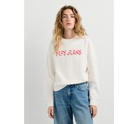Sweatshirt PEPE JEANS "CELESTE", Damen, Gr. S, weiß (mousse weiß), Sweatware, Obermaterial: 85% Baumwolle, 15% Polyester, bedruckt, hüftbedeckend, Rundhals, Rippbündchen, Sweatshirts Sweatshirt, Baumw