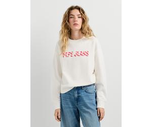 Sweatshirt PEPE JEANS "CELESTE", Damen, Gr. XL, weiß (mousse weiß), Sweatware, Obermaterial: 85% Baumwolle, 15% Polyester, bedruckt, hüftbedeckend, Rundhals, Rippbündchen, Sweatshirts Sweatshirt, Baum