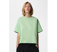 Sweatshirt PIECES "PCCHILLI SUMMER 2/4 LOOSE SWEAT NOOS BC", Damen, Gr. M, sprucestone, Sweatware, Obermaterial: 50% Baumwolle, 50% Polyester, unifarben, loose fit kurz, Rundhals, Sweatshirts Sweatshi