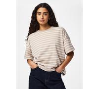 Sweatshirt PIECES "PCCHILLI SUMMER 2/4 SWEAT STRIPE NOOS BC", Damen, Gr. XS (34), beige (crockery stripes:cloud dancer), Sweatware, Obermaterial: 50% Baumwolle, 50% Polyester, gestreift, loose fit nor