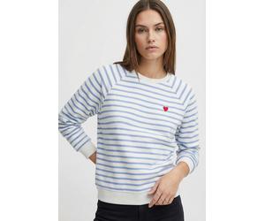 Sweatshirt PIECES "PCGRETA LS EMB UB SWEAT FC", Damen, Gr. L, blau (cloud dancer stripes:hydrangea, heart emb), Sweatware, Obermaterial: 78% Baumwolle, 22% Polyester, gestreift, regular fit normal, Ru