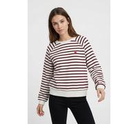 Sweatshirt PIECES "PCGRETA LS EMB UB SWEAT FC", Damen, Gr. L, cloud dancer stripes:tawny port, heart emb, Sweatware, Obermaterial: 78% Baumwolle, 22% Polyester, gestreift, regular fit normal, Rundhals