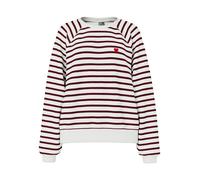 Sweatshirt PIECES "PCGRETA LS EMB UB SWEAT FC", Damen, Gr. M, cloud dancer stripes:tawny port, heart emb, Sweatware, Obermaterial: 78% Baumwolle, 22% Polyester, gestreift, regular fit normal, Rundhals