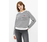 Sweatshirt PIECES "PCGRETA LS EMB UB SWEAT FC", Damen, Gr. S, cloud dancer stripes:schwarz, heart emb, Sweatware, Obermaterial: 78% Baumwolle, 22% Polyester, gestreift, regular fit normal, Rundhals, R
