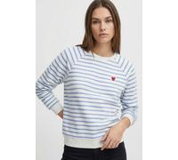 Sweatshirt PIECES "PCGRETA LS EMB UB SWEAT FC", Damen, Gr. XXL, blau (cloud dancer stripes:hydrangea, heart emb), Sweatware, Obermaterial: 78% Baumwolle, 22% Polyester, gestreift, regular fit normal,