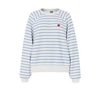 Sweatshirt PIECES "PCGRETA LS EMB UB SWEAT FC", Damen, Gr. XXL, cloud dancer stripes:hydrangea, heart emb, Sweatware, Obermaterial: 78% Baumwolle, 22% Polyester, gestreift, regular fit normal, Rundhal