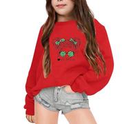 Sweatshirt Pullover Mädchen Loose Fit Langarmshirt Cartoon Eule Druck Rundhals Langarm Lässig Locker Top Mode Pullover Sweatshirt Thermoshirt Kinder Kleidung für 3-14 Jahre (Z3-Red, 7-8 Years)