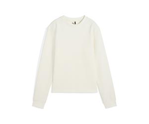 Sweatshirt PUMA "CLOUDSPUN Boulder Crewneck Damen", Damen, Gr. L, weiß (warm weiß), Obermaterial: 47% Baumwolle, 49% Polyester, 4% Elasthan. Rippe: 95% Baumwolle, 5% Elasthan, normal, Rundhals, Sweats