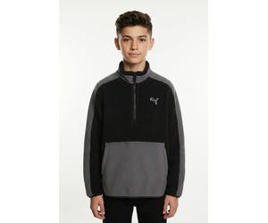 Sweatshirt PUMA "ESS ELEVATED WINTERIZED RELAXED HALF-ZIP", Mädchen, Gr. 140, schwarz-weiß (puma schwarz), Fleece, Obermaterial: 100% Polyester, relaxed fit normal, Rundhals, angesetztes Bündchen, Swe