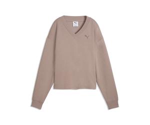 Sweatshirt PUMA "Essentials Elevated Sweatshirt mit V-Ausschnitt Damen", Damen, Gr. L, sandstone beige, Obermaterial: 47% Polyester, 5% Elasthan, 10% Viskose, 38% Baumwolle. Ärmelbund: 3% Elasthan, 97