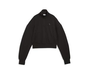 Sweatshirt PUMA "PUMATECH SENSE Crew Sweatshirt mit Reißverschluss bis zum Hals", Damen, Gr. M, schwarz, Obermaterial: 9% Elasthan, 50% Polyester, 16% Baumwolle, 25% Modal. Taschenfutter: 100% Baumwol