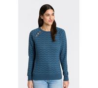 Sweatshirt RAGWEAR "DARIA ZIG ZAG O", Damen, Gr. S, blau (petrol), Sweatware, Obermaterial: 65% Baumwolle, 35% Polyester, gemustert, normal, Rundhals, Rippbündchen, Sweatshirts Sweatshirt, mit Zierknö