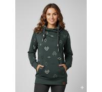 Sweatshirt RAGWEAR "NESKA AZTEK O", Damen, Gr. XL, grün (dunkelgrün), Sweatware, Obermaterial: 70% Baumwolle, 30% Polyester, bedruckt, gemustert, hüftbedeckend, asymmetrischer Ausschnitt, Rippbündchen