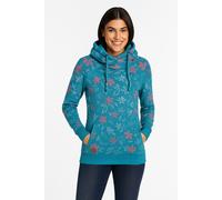 Sweatshirt RAGWEAR "NESKA FLOWERS O", Damen, Gr. S, petrol, Sweatware, Obermaterial: 70% Baumwolle, 30% Polyester, bedruckt, Rundhals, Rippbündchen, Sweatshirts Sweatshirt, mit asymetrischem Schalkrag