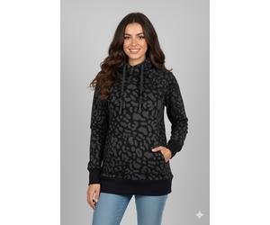 Sweatshirt RAGWEAR "NESKA LEO O", Damen, Gr. L, schwarz, Sweatware, Obermaterial: 70% Baumwolle, 30% Polyester, bedruckt, gemustert, figurbetont normal, asymmetrischer Ausschnitt, Rippbündchen, Sweats