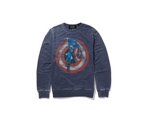 Sweatshirt RECOVERED "Marvel Captain America", Herren, Gr. L, blau, 100% Baumwolle, bedruckt, normal, Rundhals, Sweatshirts Sweatshirt, mit coolem Captain America Print (55996613-L) blau