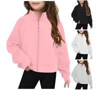 Sweatshirt Reißverschluss Mädchen Sweatjacke mit Taschen Pullover übergangsjacke Mit Stehkragen Y2k Zip Hoodie Kapuzenjacake Einfarbige Warme Oberteile Kinderjacke (Pink, 11-12 Years)