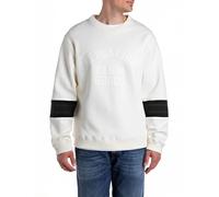 Sweatshirt REPLAY, Herren, Gr. XL, beige (butter), Sweatware, Obermaterial: 76% Baumwolle, 18% Polyester, 6% Elasthan, kontrastfarbene Details, regular fit, Rundhals, angesetztes Bündchen, Sweatshirts