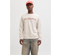Sweatshirt JACK & JONES "JJDEVIN DAYTONA PRINT SWEAT CREW NECK", Herren, Gr. S, moonbeam, angeraute Sweatware, Obermaterial: 60% Baumwolle, 40% Polyester, bedruckt, regular fit normal, Rundhals, Rippb