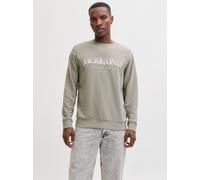 Sweatshirt JACK & JONES "JJDEVIN DAYTONA PRINT SWEAT CREW NECK", Herren, Gr. S, vetiver, angeraute Sweatware, Obermaterial: 60% Baumwolle, 40% Polyester, bedruckt, regular fit normal, Rundhals, Rippbü