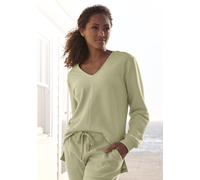 Sweatshirt S.OLIVER, Damen, Gr. 44/46, grün (pistazie), Rippware, Obermaterial: 100% Baumwolle, unifarben, Basic, bequem hüftbedeckend, V-Ausschnitt, Sweatshirts Sweatshirt, Langarmshirt mit V-Ausschn