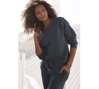 Sweatshirt S.OLIVER, Damen, Gr. 48/50, blau (petrol), Rippware, Obermaterial: 100% Baumwolle, unifarben, Basic, bequem hüftlang, Rundhals, Rippbündchen, Sweatshirts Sweatshirt, aus Ripp-Qualität mit ü