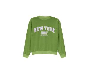 Sweatshirt S.OLIVER JUNIOR, Damen, Gr. L (158/164), grün (olive grün), Web, Obermaterial: 90% Baumwolle, 10% Polyester, bedruckt, washed, oversize hüftbedeckend, Rundhals, Bündchen, Sweatshirts Sweats