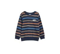 Sweatshirt S.OLIVER JUNIOR, Herren, Gr. 128/134, bunt (dunkelblau aop), Sweatware, Obermaterial: 90% Baumwolle, 10% Polyester, gestreift, normal, Rundhals, Sweatshirts Sweatshirt, Alloverprint, Rundha