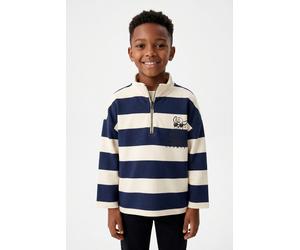 Sweatshirt S.OLIVER JUNIOR, Jungen, Gr. 128/134, blau, Sweatware, Obermaterial: 90% Baumwolle, 10% Polyester, bedruckt, gestreift, regular fit normal, ohne Ausschnitt, gerader Abschluss, Sweatshirts S