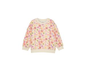 Sweatshirt S.OLIVER JUNIOR, Mädchen, Gr. 140, bunt (light beige aop), Sweatware, Obermaterial: 95% Baumwolle, 5% Elasthan, bedruckt, geblümt, normal hüftlang, Rundhals, angesetztes Bündchen, Sweatshir