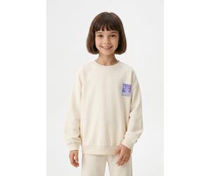 Sweatshirt S.OLIVER JUNIOR, Mädchen, Gr. 170/176, beige (light beige), Sweatware, Obermaterial: 60% Baumwolle, 40% Polyester, bedruckt, lässig geschnitten hüftbedeckend, Rundhals, Bündchen, Sweatshirt