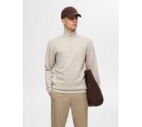 Sweatshirt SELECTED "SLHEMANUEL SOFT ZIP HIGH NECK SWEAT NOOS", Herren, Gr. XXL, beige (pure cashmere), Sweatware, Obermaterial: 77% Viskose, 18% Polyester, 5% Elasthan, unifarben, regular fit normal,
