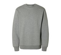 Sweatshirt SELECTED "SLHZREG-DAN SWEAT CREW NECK", Herren, Gr. L, medium grau melange, angeraute Sweatware, Obermaterial: 65% Baumwolle, 35% Polyester, meliert, regular fit normal, Rundhals, Rippbündc