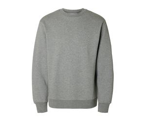 Sweatshirt SELECTED "SLHZREG-DAN SWEAT CREW NECK", Jungen, Gr. L, medium grau melange, angeraute Sweatware, Obermaterial: 65% Baumwolle, 35% Polyester, meliert, regular fit normal, Rundhals, Rippbündc