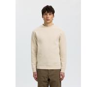 Sweatshirt SELECTED "SLMTOM SOFT CREW NECK SWEAT NOOS", Herren, Gr. M, beige (oatmeal), angeraute Sweatware, Obermaterial: 74% Baumwolle, 19% Polyester, 7% Elasthan, unifarben, regular fit normal, Run