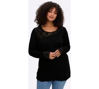 Sweatshirt SHEEGO BY JOE BROWNS, Damen, Gr. 52/54, schwarz, 95% Viskose, 5% Elasthan, Spitze:5% Elasthan, 95% Polyester, unifarben, Rundhals, Sweatshirts Sweatshirt (33141648-52) schwarz