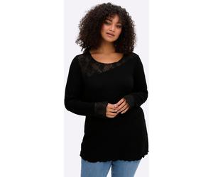 Sweatshirt SHEEGO BY JOE BROWNS, Damen, Gr. 52/54, schwarz, 95% Viskose, 5% Elasthan, Spitze:5% Elasthan, 95% Polyester, unifarben, Rundhals, Sweatshirts Sweatshirt (33141648-52) schwarz