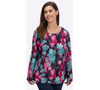 Sweatshirt SHEEGO, Damen, Gr. 40/42, schwarz, bedruckt, 50% Modal, 44% Polyester, 6% Elasthan, bedruckt, geblümt, gemustert, mehrfarbig, Rundhals, Sweatshirts Sweatshirt (34439103-40) schwarz, bedruck