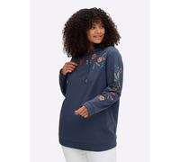 Sweatshirt SHEEGO, Damen, Gr. 44/46, blau (rauchblau), 50% Baumwolle, 50% Polyester, bedruckt, geblümt, gemustert, Sweatshirts Sweatshirt (51226829-44) rauchblau