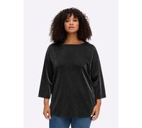 Sweatshirt SHEEGO, Damen, Gr. 44/46, schwarz, 43% Viskose, 41% Polyamid, 9% metallisierte Fasern, 7% Elasthan, unifarben, U-Boot-Ausschnitt, Sweatshirts Sweatshirt (63773631-44) schwarz