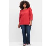 Sweatshirt SHEEGO "Große Größen", Damen, Gr. 48/50, lila (erdbeere), Obermaterial: 95% Baumwolle, 5% Elasthan, unifarben, casual, figurumspielend normal, Rundhals, 3/4-Ärmel, Sweatshirts, mit Lochstic