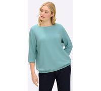 Sweatshirt SHEEGO, Damen, Gr. 48/50, mint, gemustert, 57% Polyester, 28% Viskose, 9% Elasthan, 6% metallisierte Fasern, unifarben, U-Boot-Ausschnitt, Sweatshirts Sweatshirt (37005764-48) mint, gemuste