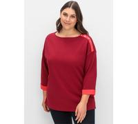 Sweatshirt SHEEGO, Damen, Gr. 48/50, rot (dunkelrot), 100% Baumwolle, unifarben, U-Boot-Ausschnitt, Sweatshirts Sweatshirt (49944728-48) dunkelrot