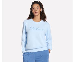 Sweatshirt SKECHERS "SKECHERS SIGNATURE CREW", Damen, Gr. L (42/44), rain blau, Obermaterial: 54% Baumwolle, 46% Polyester, Sweatshirts Sweatshirt, für Erwachsene, sportlicher Stil (66477806-L) rain b