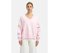Sweatshirt SMITH & SOUL, Damen, Gr. XL, rosa (sugar), Sweatware, Obermaterial: 70% Baumwolle, 20% Modal, 10% Polyester, bestickt, unifarben, oversize hüftbedeckend, V-Ausschnitt, angesetztes Bündchen,
