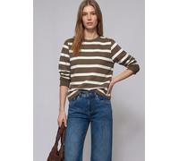 Sweatshirt STREET ONE, Damen, Gr. 34, light terra mocha, Sweatware, 83% Baumwolle, 17% Polyester, gestreift, normal, Rundhals, Rippbündchen, Sweatshirts Sweatshirt (53239747-34) light terra mocha